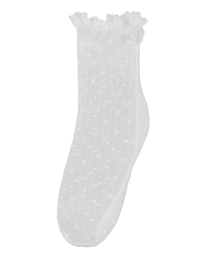 Girls Mesh Dot Pattern Lace Trim Ankle Sock : Color: White