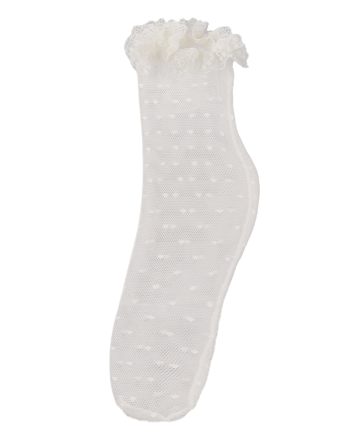 Girls Mesh Dot Pattern Lace Trim Ankle Sock : Color: Winter White