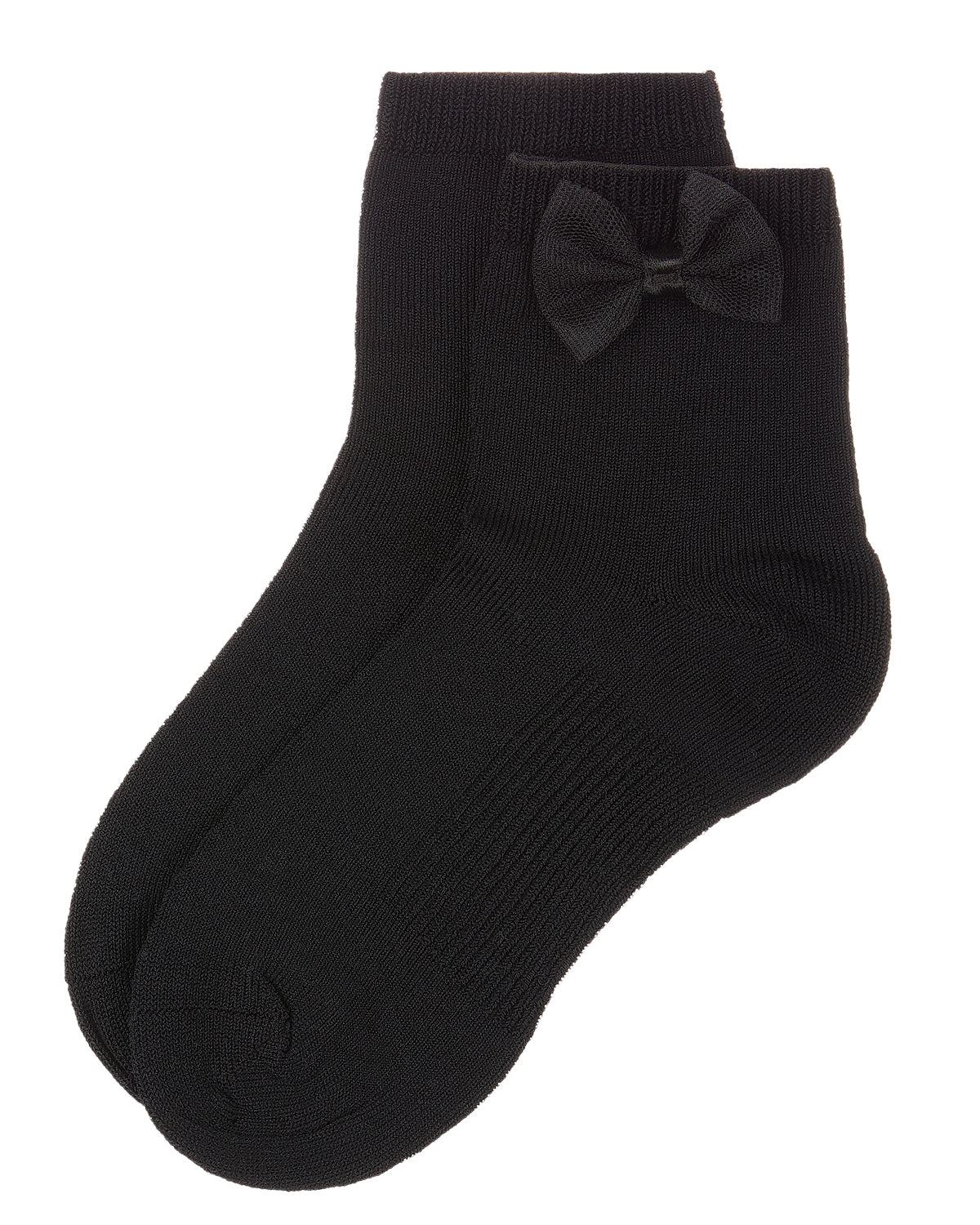 Girls Bow-Trimmed Mercerized Cotton Rich Ankle Sock : Color: Black