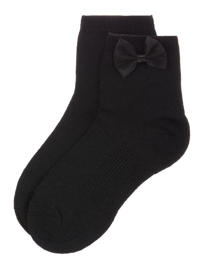 Girls Bow-Trimmed Mercerized Cotton Rich Ankle Sock : Color: Black