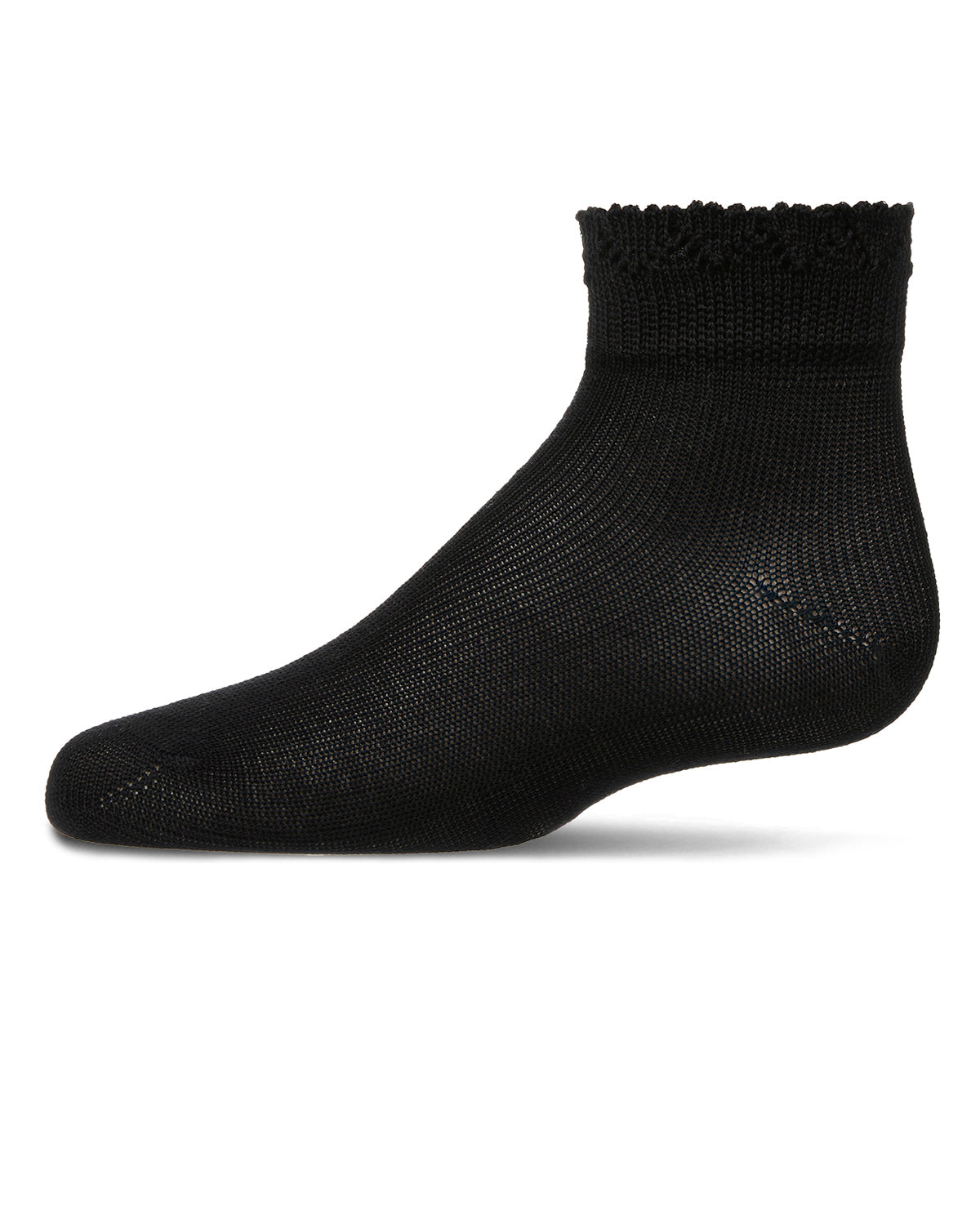 Girls Crochet Ruffle-Trim Mercerized Cotton Blend Ankle Sock : Color: Black