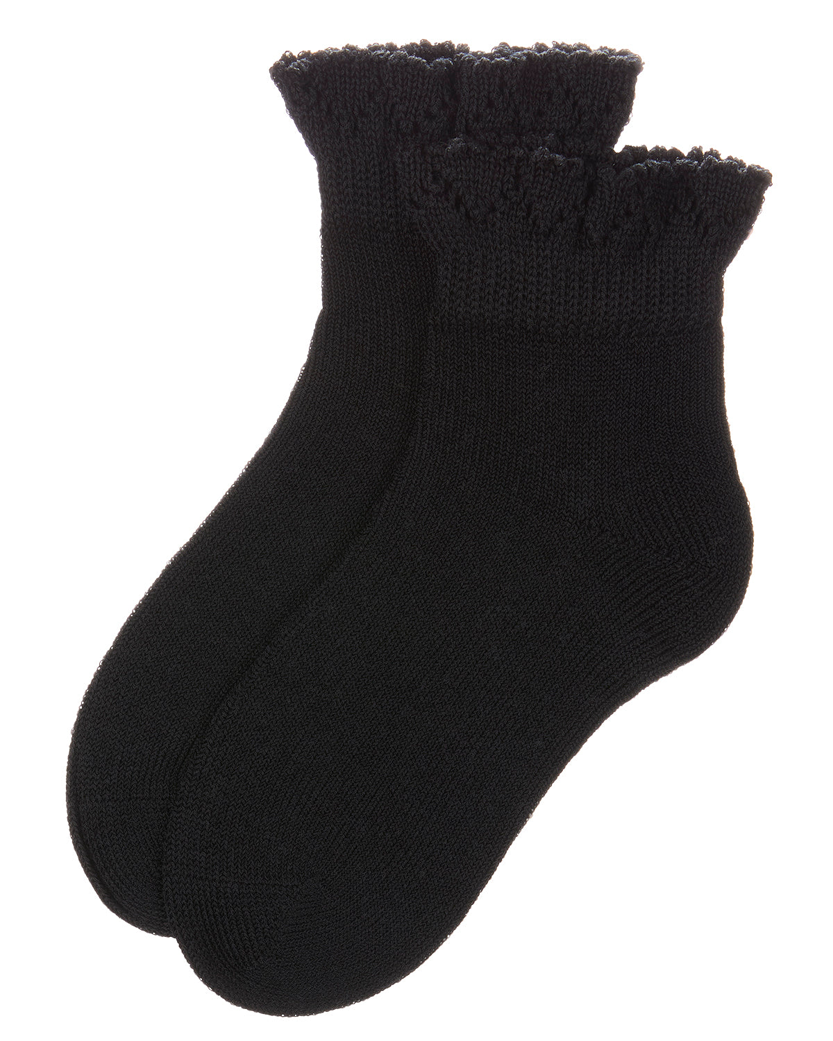 Girls Crochet Ruffle-Trim Mercerized Cotton Blend Ankle Sock : Color: Black