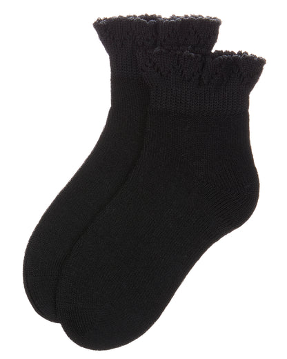 Girls Crochet Ruffle-Trim Mercerized Cotton Blend Ankle Sock : Color: Black