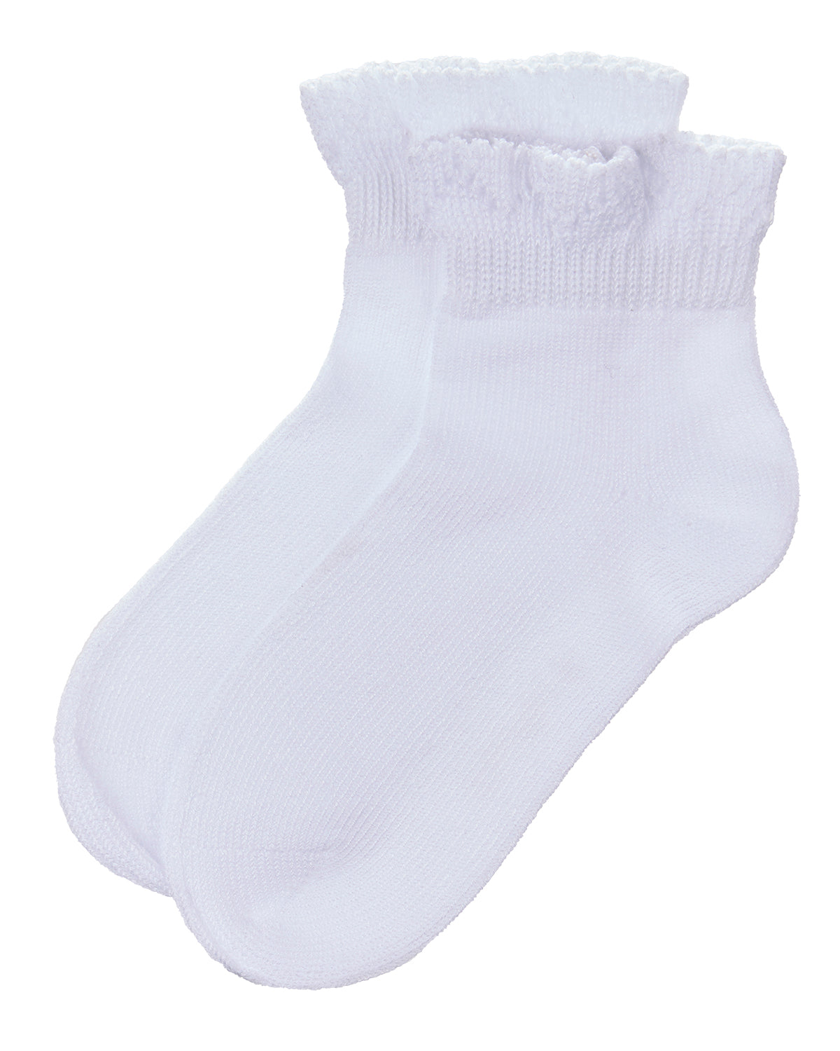 Girls Crochet Ruffle-Trim Mercerized Cotton Blend Ankle Sock : Color: Black