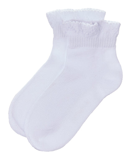 Girls Crochet Ruffle-Trim Mercerized Cotton Blend Ankle Sock : Color: Black