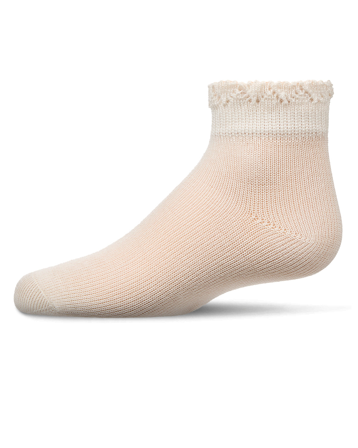 Girls Crochet Ruffle-Trim Mercerized Cotton Blend Ankle Sock : Color: Winter White