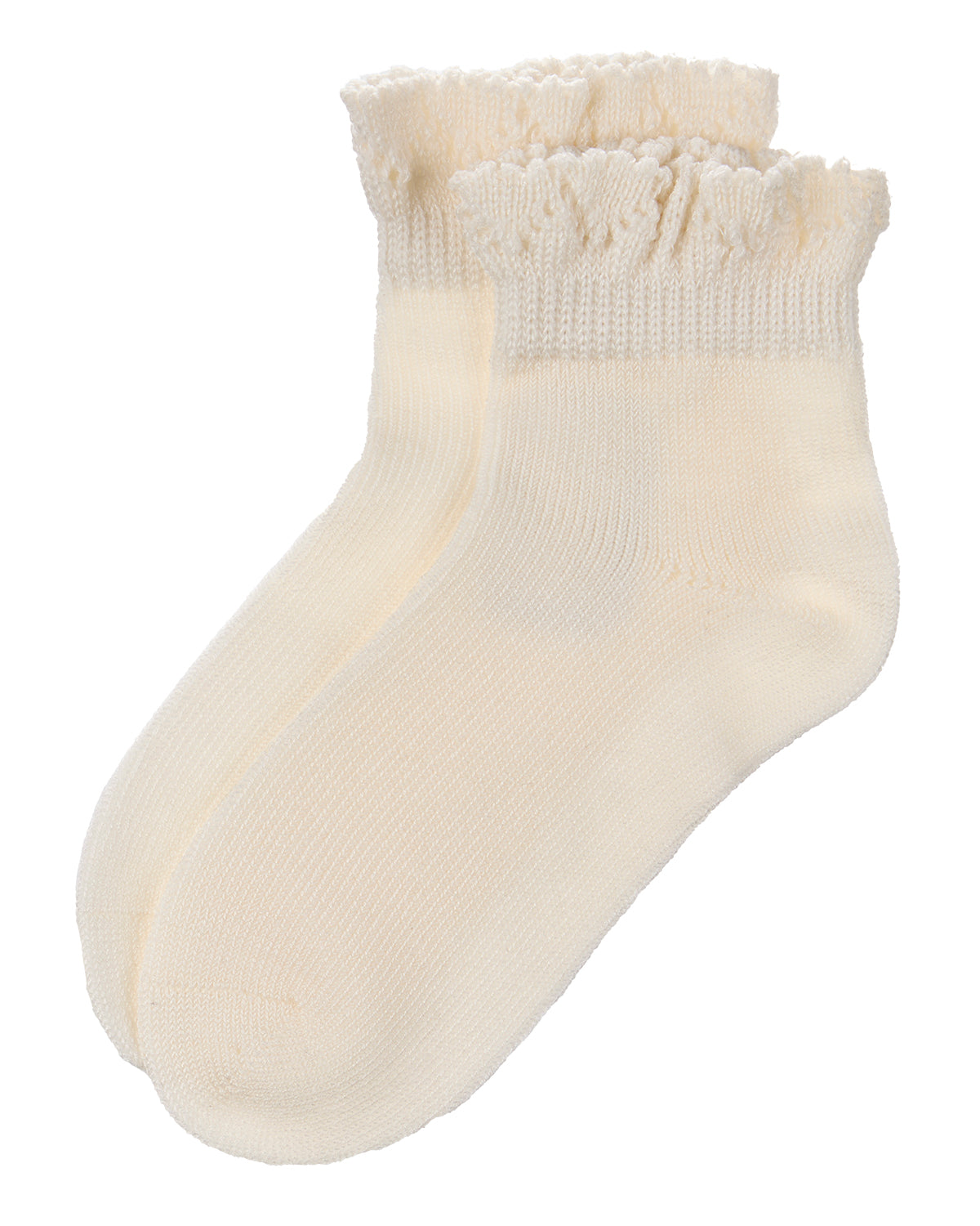 Girls Crochet Ruffle-Trim Mercerized Cotton Blend Ankle Sock : Color: Black