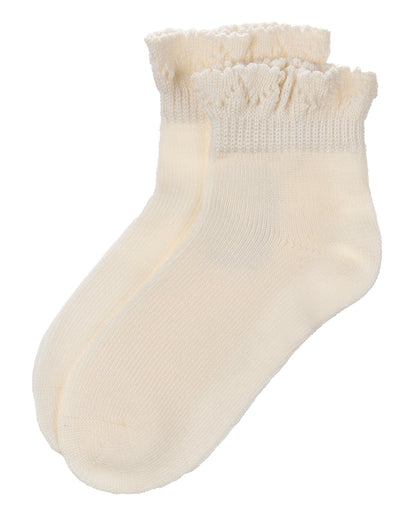 Girls Crochet Ruffle-Trim Mercerized Cotton Blend Ankle Sock : Color: Black