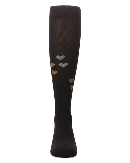 Girls' Lurex Hearts Knee High Socks : Color: Navy