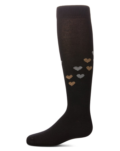 Girls' Lurex Hearts Knee High Socks : Color: Black