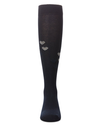 Girls' Lurex Hearts Knee High Socks : Color: Navy
