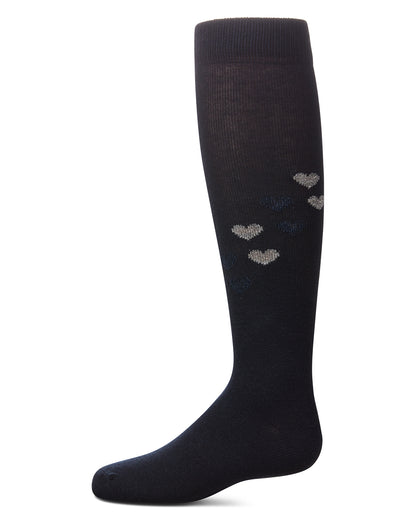 Girls' Lurex Hearts Knee High Socks : Color: Navy