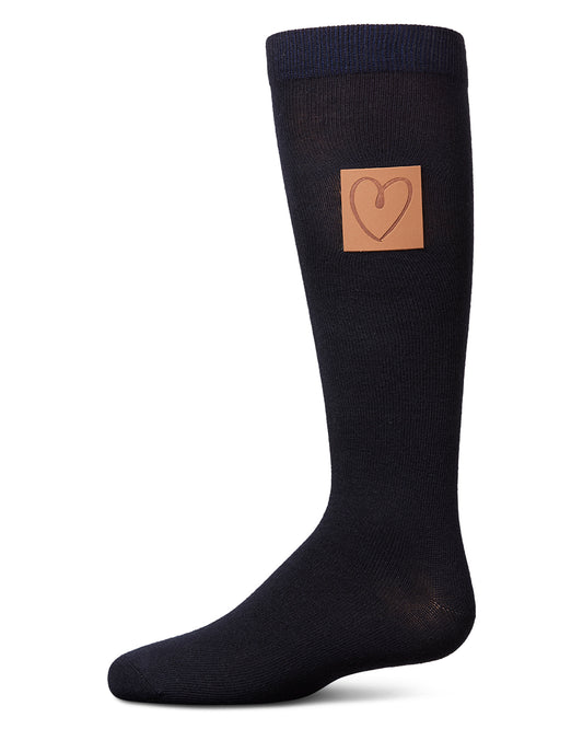 Girl's Cork Heart Patch Tab Knee High Socks : Color: Navy