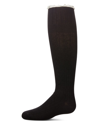 Girls' Foldover Two Tone Knee High Socks : Color: Black