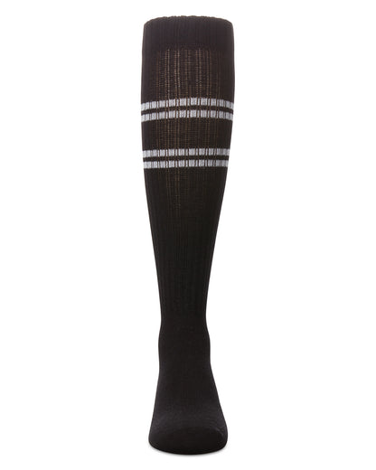 Girls' Ribbed Athletic Stripe Knee High Socks : Color: Black