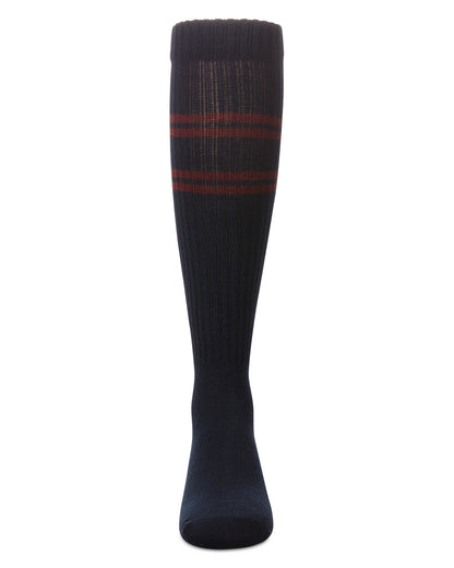 Girls' Ribbed Athletic Stripe Knee High Socks : Color: Black