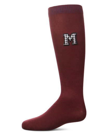 Girls' Houndstooth M Knee High Socks : Color: Burgundy