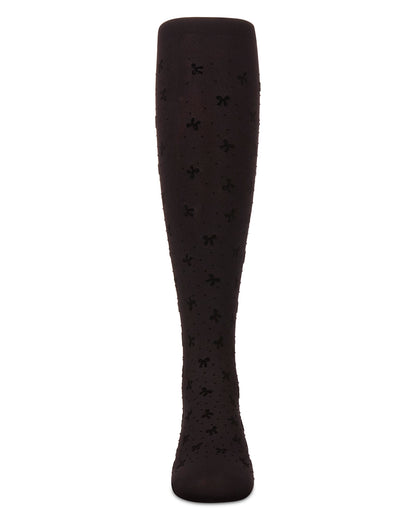 Girls' Mini Bow Flocked Opaque Tights : Color: Black