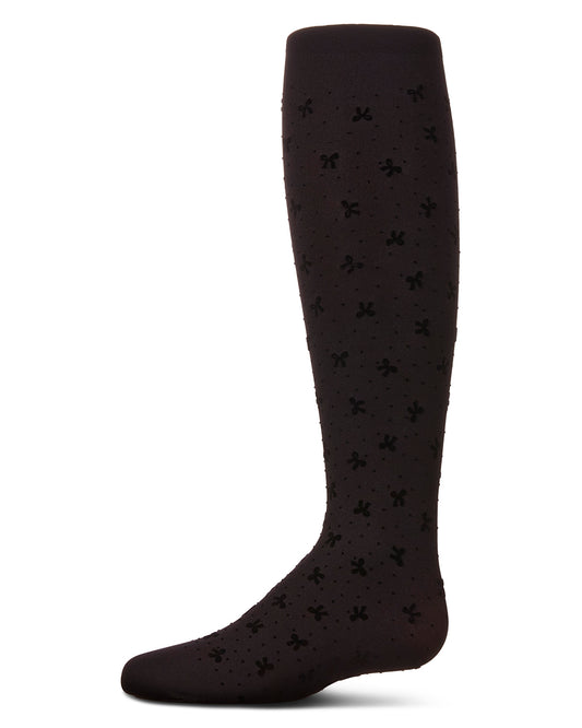 Girls' Mini Bow Flocked Opaque Tights : Color: Black