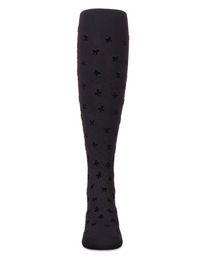 Girls' Mini Bow Flocked Opaque Tights : Color: Black