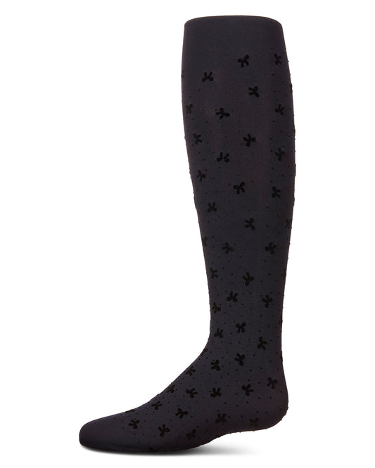 Girls' Mini Bow Flocked Opaque Tights : Color: Navy