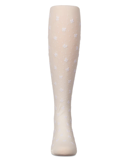 Girls' Mini Bow Flocked Opaque Tights : Color: Black