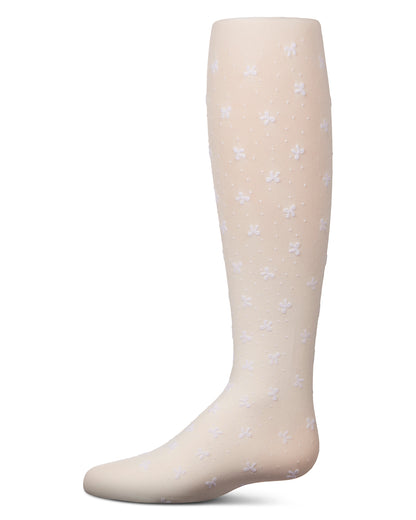Girls' Mini Bow Flocked Opaque Tights : Color: Winter White