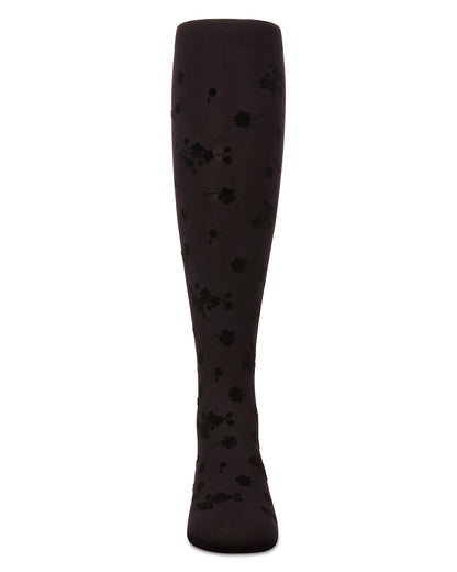 Girls Opaque Floral Flocked Tights : Color: Black