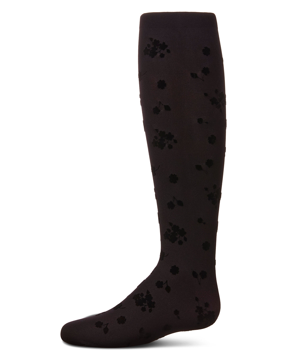 Girls Opaque Floral Flocked Tights : Color: Black