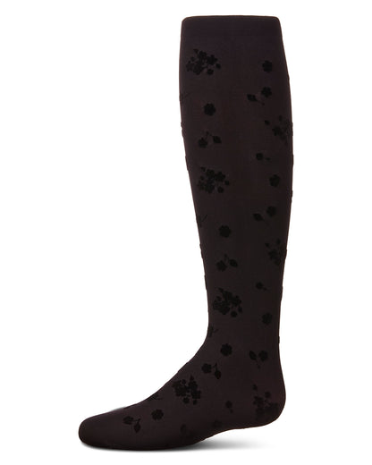 Girls Opaque Floral Flocked Tights : Color: Black
