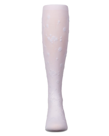 Girls Opaque Floral Flocked Tights : Color: Black