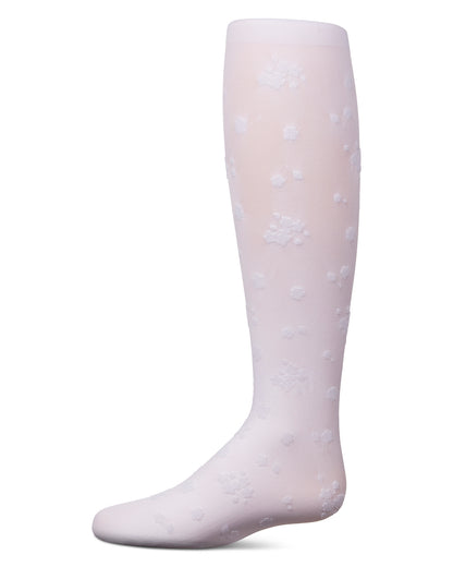 Girls Opaque Floral Flocked Tights : Color: White