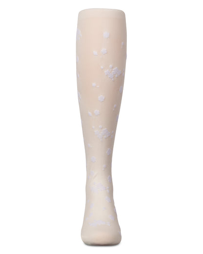 Girls Opaque Floral Flocked Tights : Color: Black
