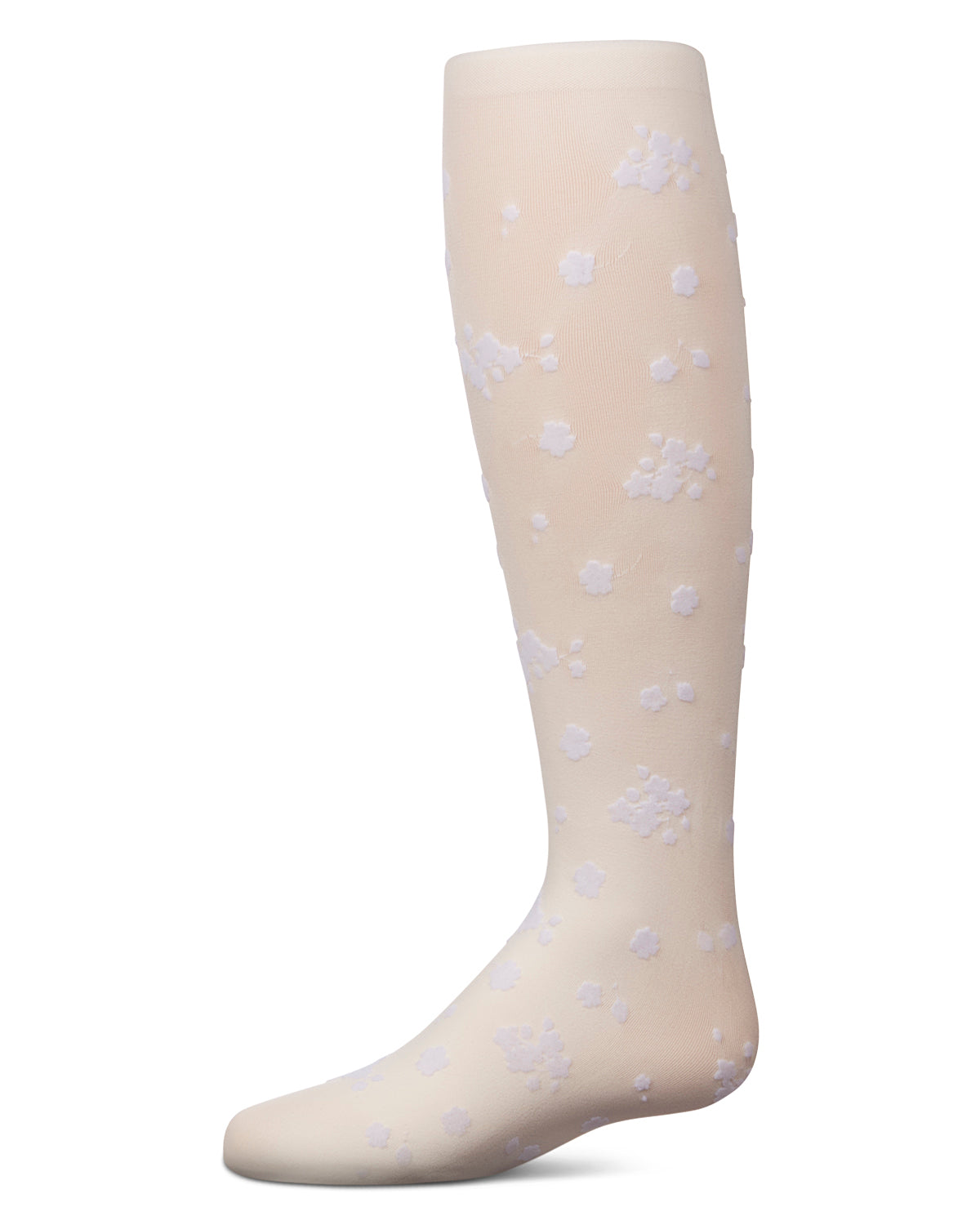 Girls Opaque Floral Flocked Tights : Color: Winter White