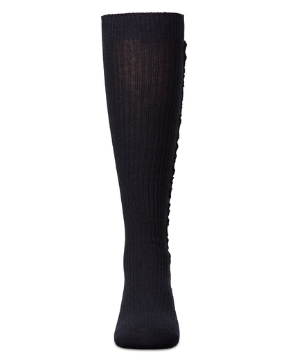 Girls' Wavy Line Dress Socks : Color: Black