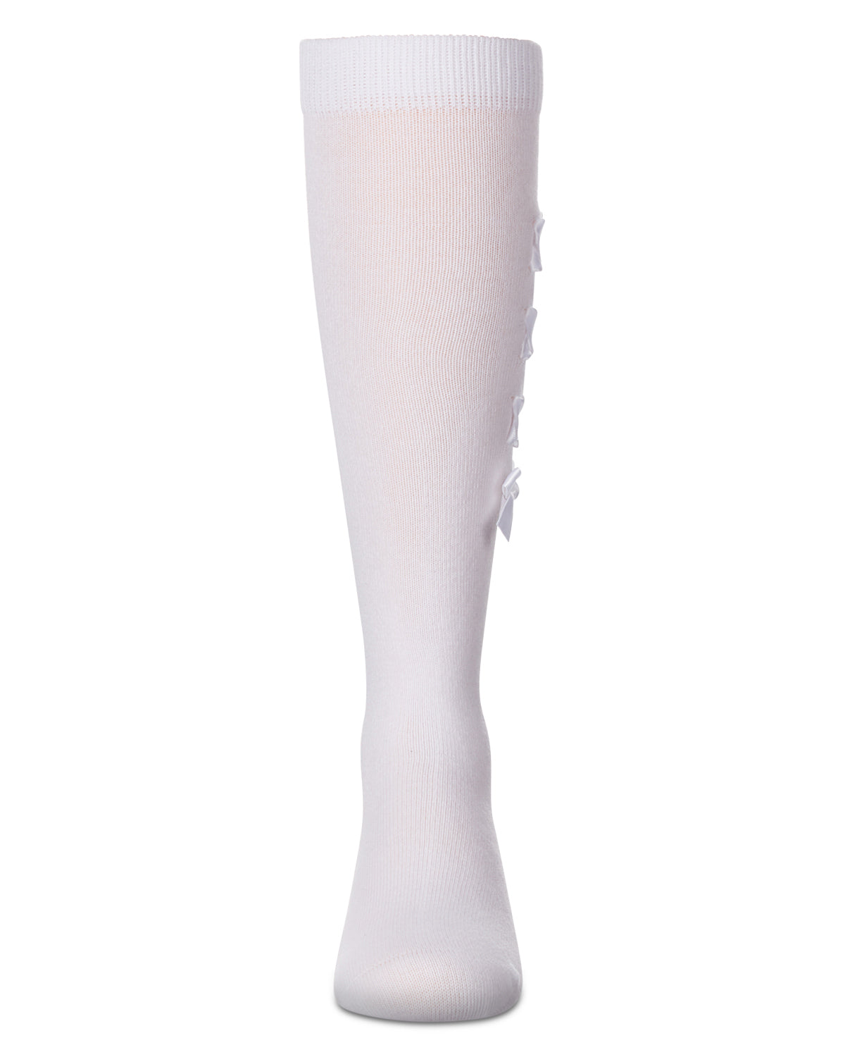 Girls' Weaved Velvet Bow Knee High Socks : Color: Winter White