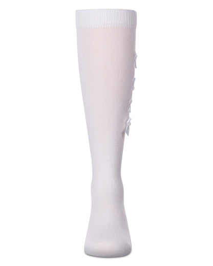 Girls' Weaved Velvet Bow Knee High Socks : Color: Winter White