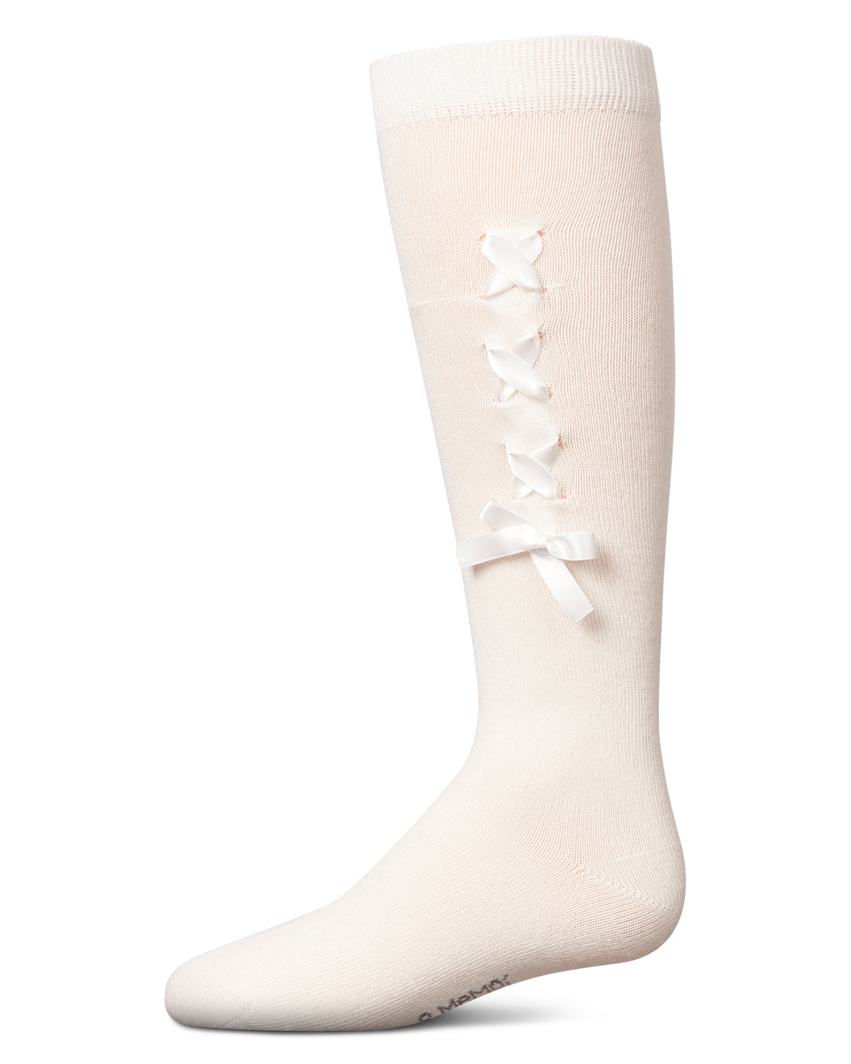 Girls' Weaved Velvet Bow Knee High Socks : Color: Winter White