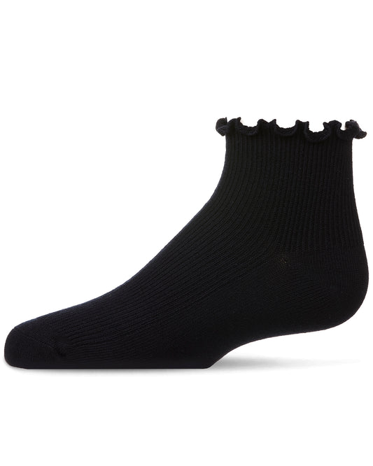 Girls' Ruffled Top Thin Ribbed Anklet Socks : Color: Navy