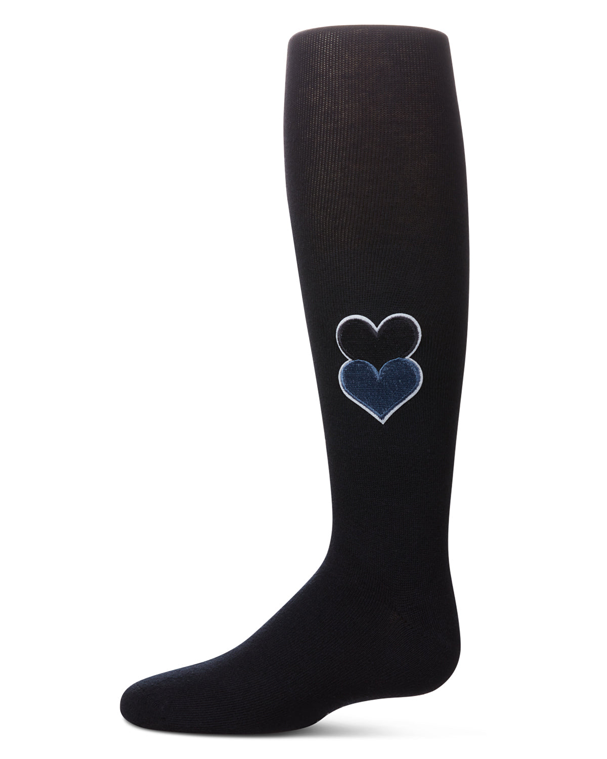 Girls' Double Patch Heart Cotton Tights : Color: Navy