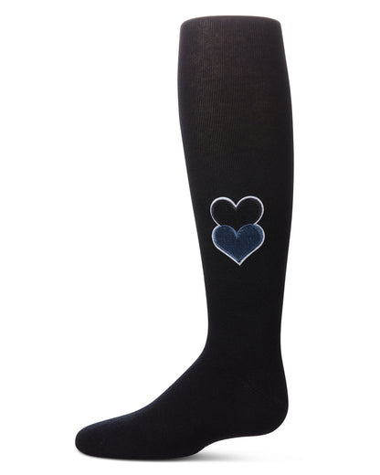 Girls' Double Patch Heart Cotton Tights : Color: Navy