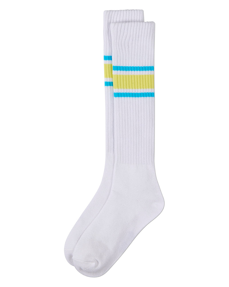 Girls Ribbed "Summer Bold Stripe" Cotton Blend Knee Sock