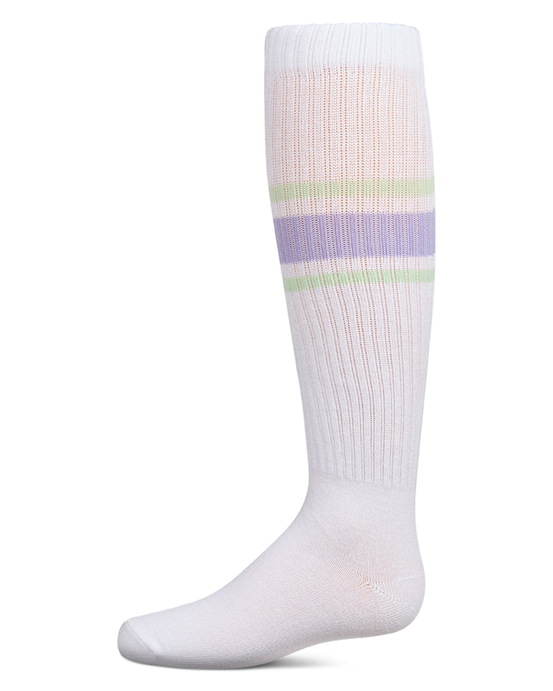 Girls Ribbed "Summer Bold Stripe" Cotton Blend Knee Sock