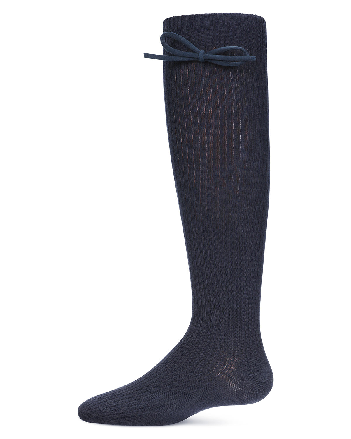 Girls' Ribbed Bow Knee-High Socks : Color: Navy