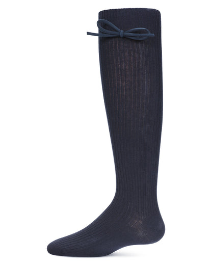 Girls' Ribbed Bow Knee-High Socks : Color: Navy