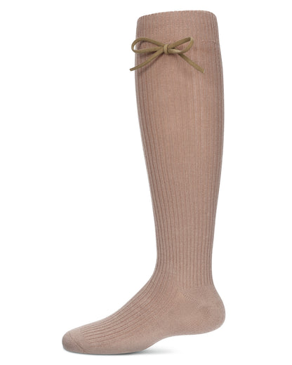 Girls' Ribbed Bow Knee-High Socks : Color: Taupe