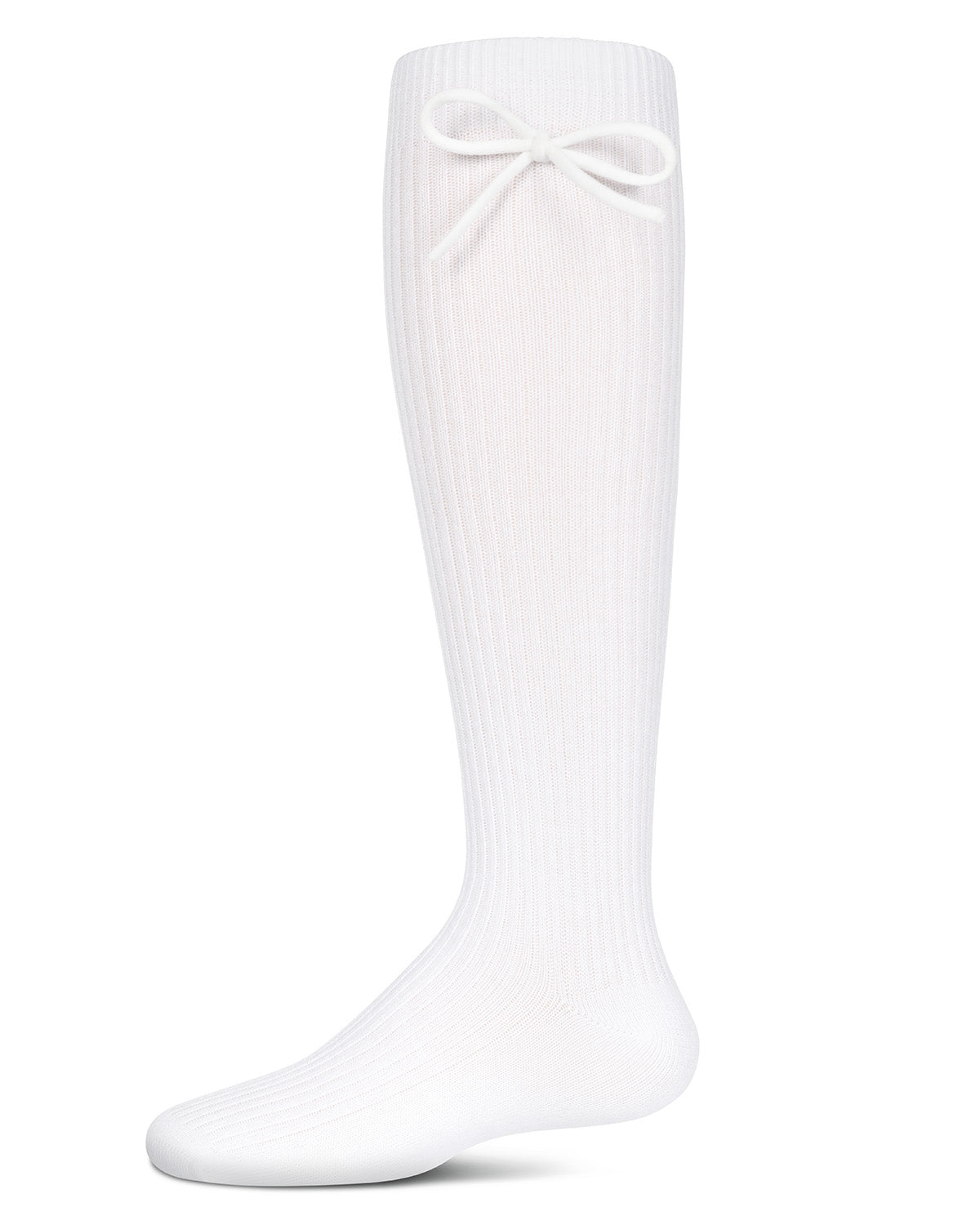 Girls' Ribbed Bow Knee-High Socks : Color: White
