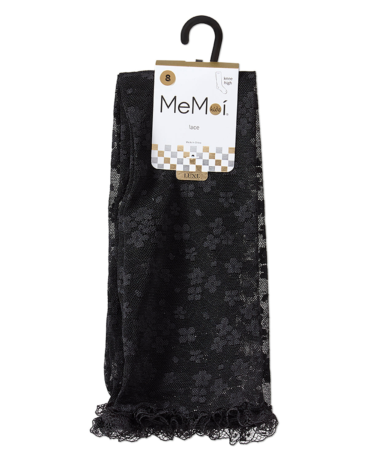 Girls Floral Lace Mesh Knee High Sock : Color: Black