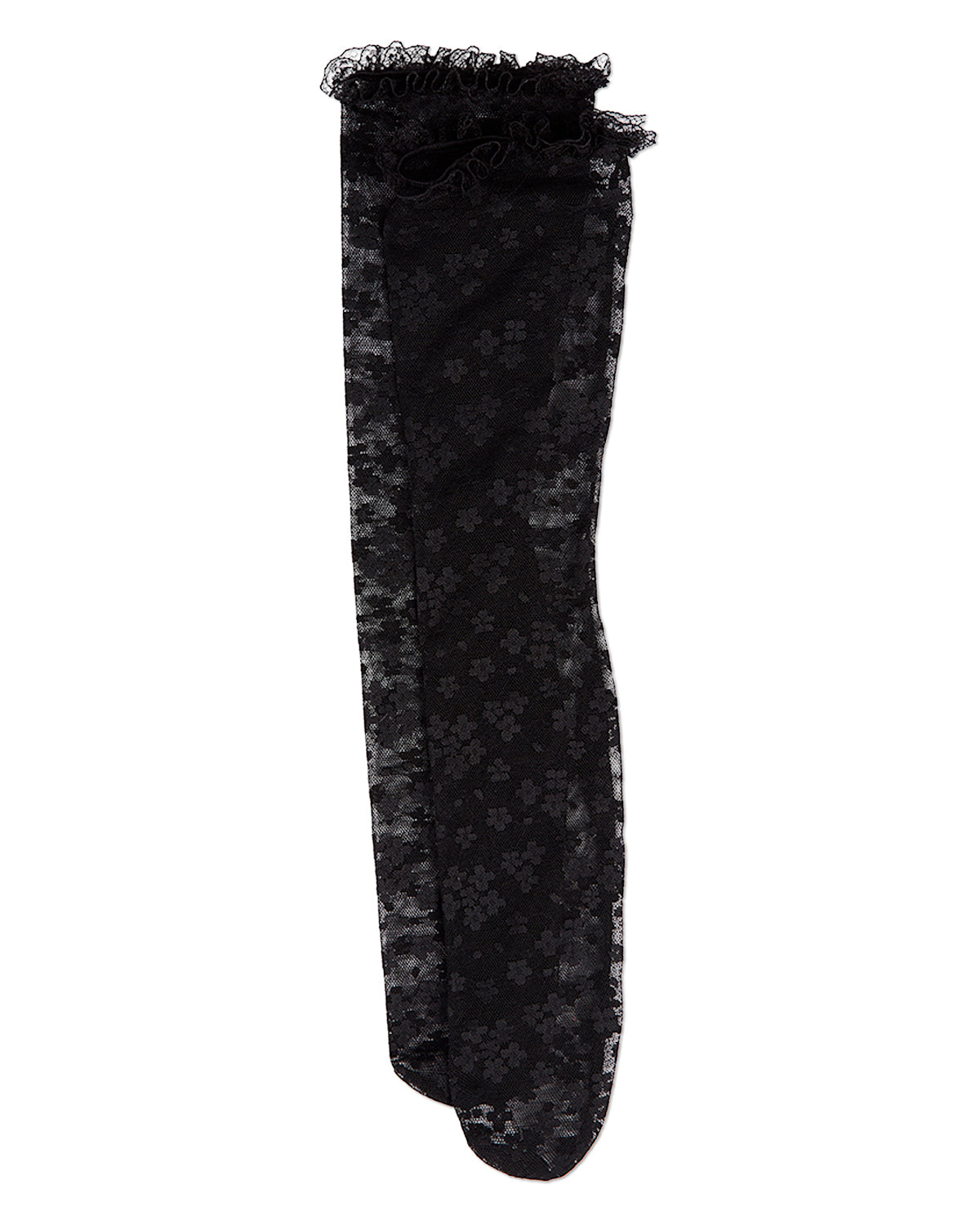 Girls Floral Lace Mesh Knee High Sock : Color: Black
