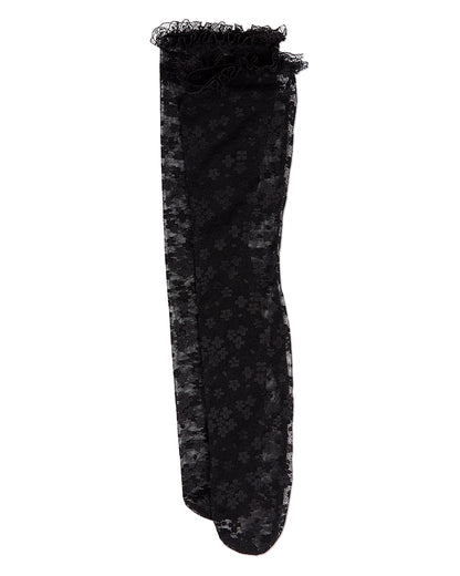 Girls Floral Lace Mesh Knee High Sock : Color: Black